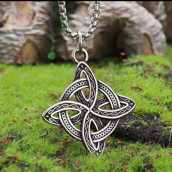 Stainless Steel Celtic Knot Pendant Necklace - Etched Design #1521 - Picture 6 of 7